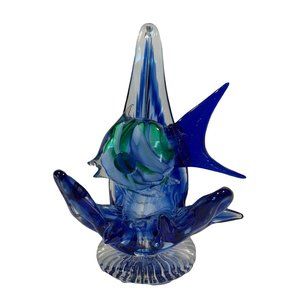 Fish Waves Glass Art Figurine Pedestal
